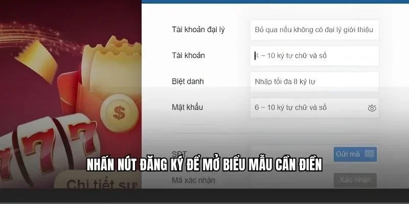 Nhấn nút đăng ký để mở biểu mẫu cần điền