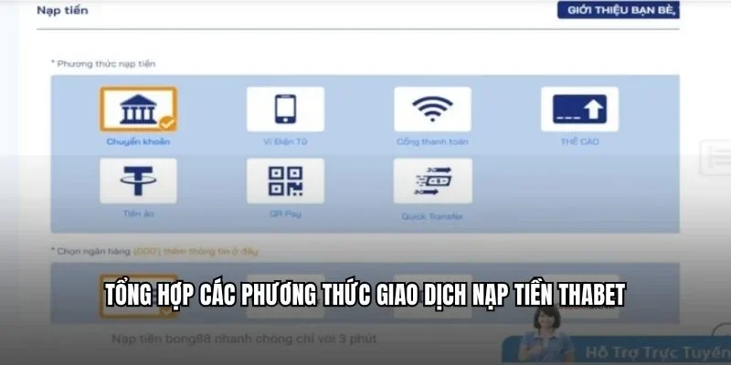 Tổng hợp các phương thức giao dịch nạp tiền Thabet